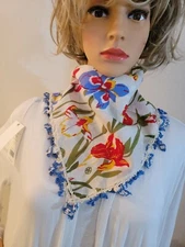 TORY BURCH "IRIS" NECKERCHIEF/SCARF WITH FRINGE;NEW IVORY;17" X 17";BNWT