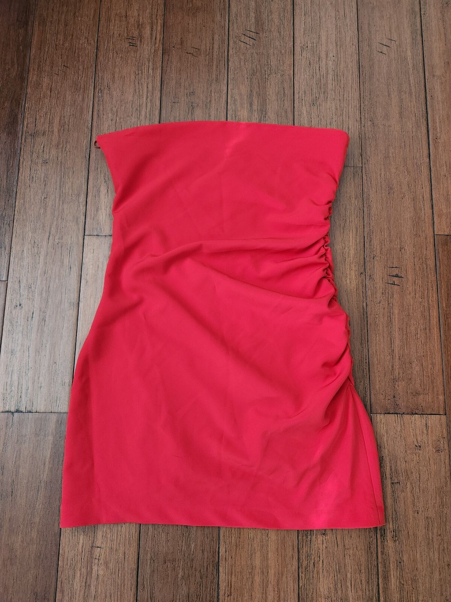 red strapless dress zara Red Strapless Dress Mini Zara