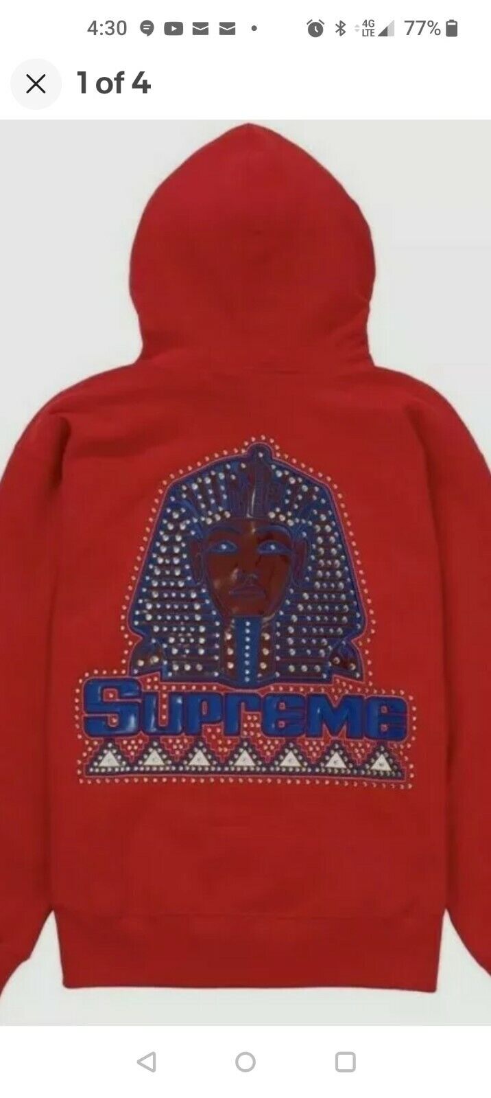 Supreme Red Pharaoh Studded Hooded Sweatshirt Size LARGE BRAND NEW