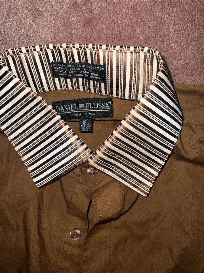 Мужская рубашка с длинным рукавом Daniel Elissa New York коричневая стильная 16 1/2 36-37 - Изображение 3 из 4