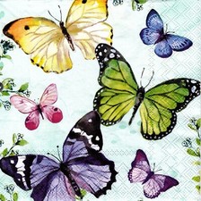  2 Two Paper Lunch Napkins for Decoupage/Mixed Media, Fluttering Butterflies Aq