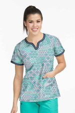 XS Med Couture Women's Ella Notch Neck Geometric Print Scrub Top 4436SEMD