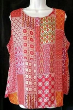 VIOLET & CLAIRE X-Large Red Chiffon w/ Multiple Print Blocks Sleeveless Blouse