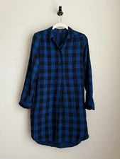 Madewell Blue Buffalo Check Plaid Pocketed Flannel Tunic Dress XS