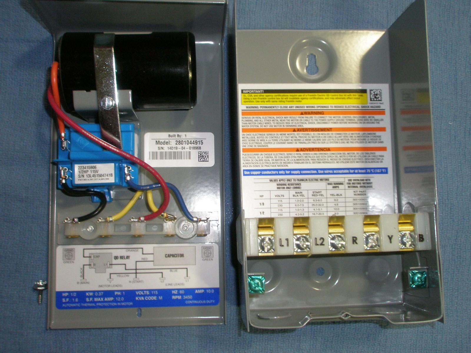 Qd Box 1/2 HP 115V Franklin QD Control Box Submersible Water Pump # 2801044915 ...