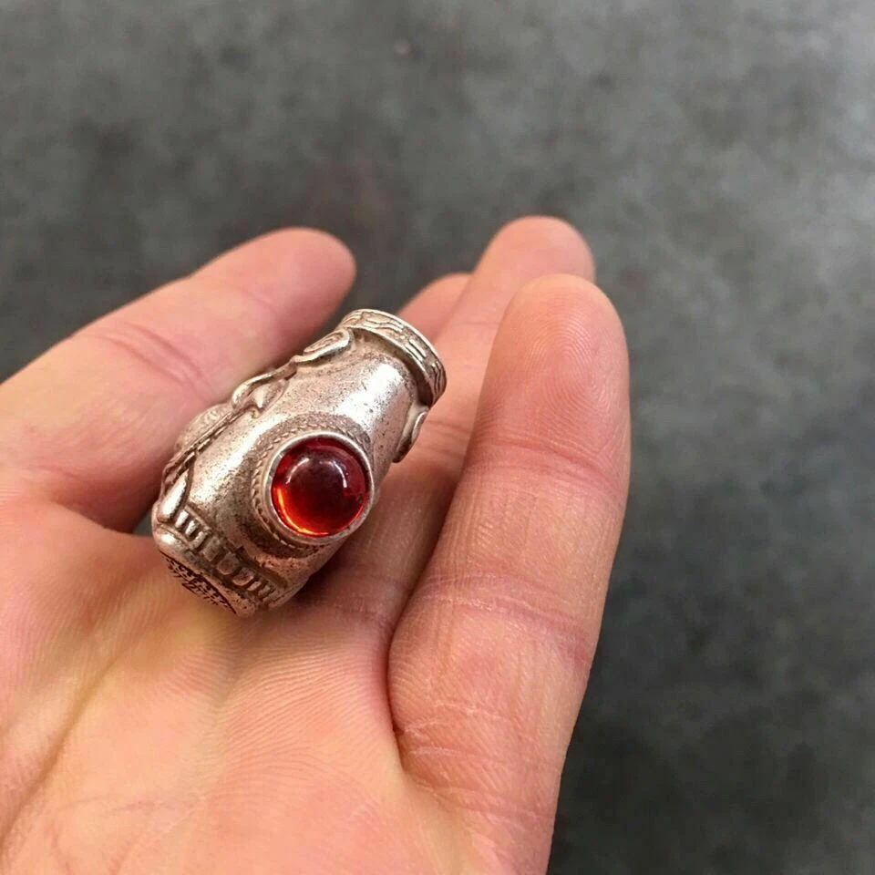 Китайский древний тибетский серебряный резной держатель для сигарет ручной работы - Изображение 3 из 4