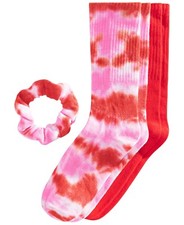 JENNI Women's 2-Pack Tie Dye Crew Socks And Scrunchie Set One Size Pink Red