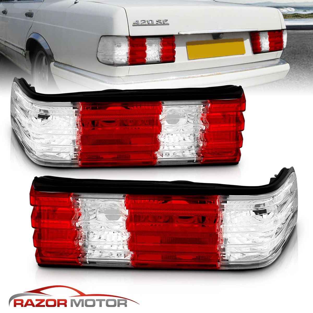 テールライト 2個 レッド/クリア　ベンツW126　560SEL　ケーニッヒ 1986-1991 Fit Mercedes-Benz W126 S-Class 300/350/420/560 SD/SDL/SE