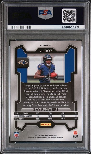 2023 Prizm Neon Green Pulsar #307 Zay Flowers ROOKIE RC - PSA 9