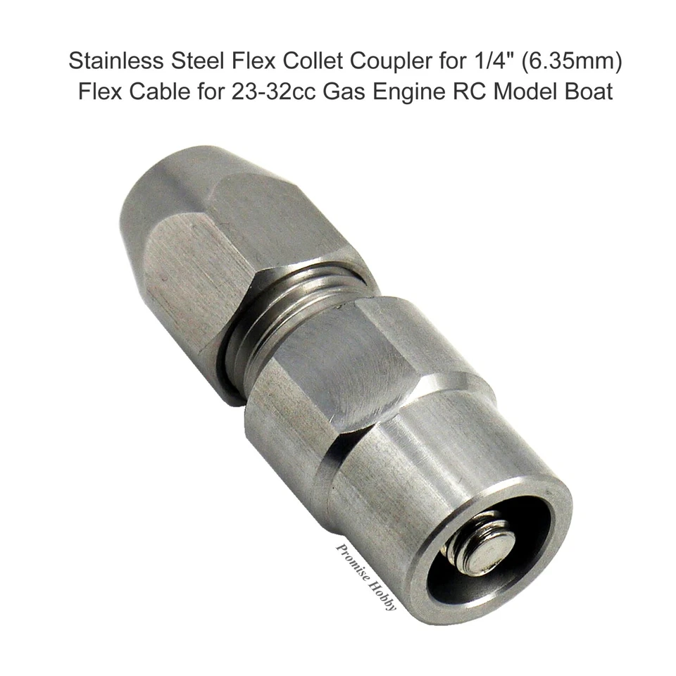 Stainless Steel Collet Coupler for 1/4" Flex Cable 23-32CC Gas Engine RC Boat - Image 2 of 4