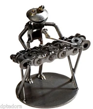 Frog Keyboard Player Hand Crafted Recycled Metal Rock Band Art Sculpture 