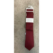 New Perry Ellis Portfolio Necktie and Pocket Square Set, Maroon