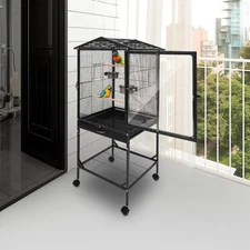 53.5" Rolling Bird Cage Open Top Powder Coated Quaker Parrot with Stand Wheels