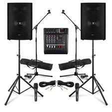 Vonyx Live Sound PA System Package - 15" Speakers, Mixer & Microphone Setup