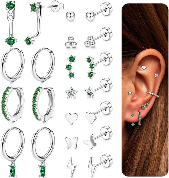 Ohrringe Set 11 Paar Gold Silber Hypoallergen Chirurgenstahl Zirkonia Creolen-image
