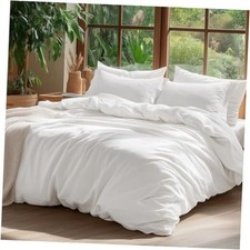 100 Washed Cotton Duvet Queen 90" x 90" 00 - Natural White No Comforter