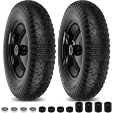 4.80/4.00-8" Flat Free Wheelbarrow Tires and Wheels, 14.5" Universal Fit Soli...