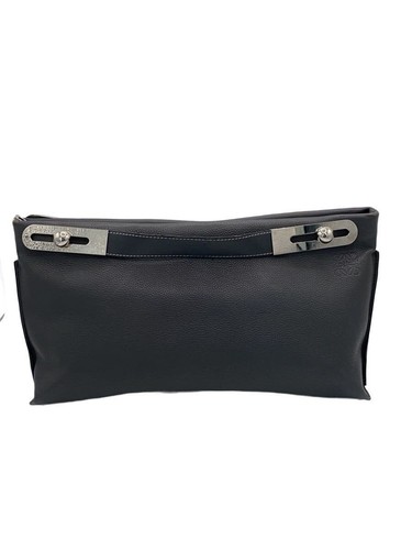 LOEWE Clutch bag GRY plain handle part with frayed Used