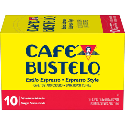Cafe Bustelo Espresso Style Dark Roast Coffee, Keurig K Cup pods, 10 Count Box