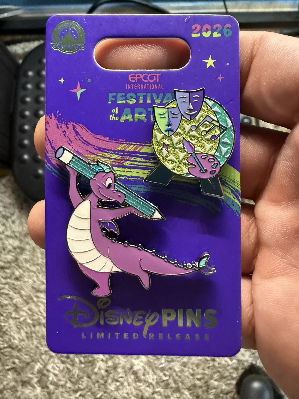 2026 Disney EPCOT Festival Of The Arts Figment Spaceship Earth 2 Pin Set LR NEW