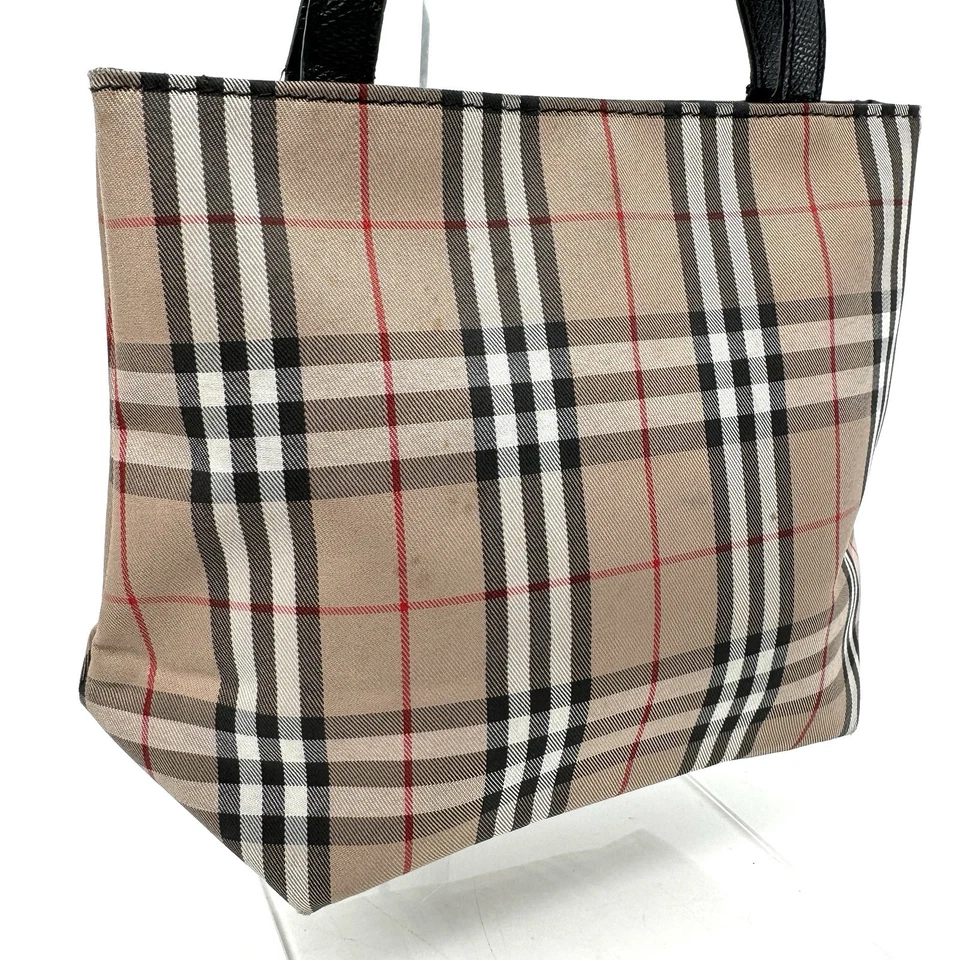 BURBRERRY Hand bag Tote Bag Check Nylon Black Leather Authentic - Image 2 of 4