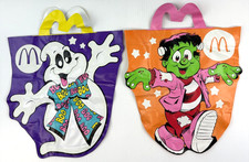 2 Vintage 1990 McDonalds Halloween Trick Or Treat Bags Purple Ghost Frankenstein