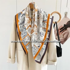 Sallys Heavy 18 Momme Twill Silk Wrap Scarf Stamps Print Double Face Shawl 35"