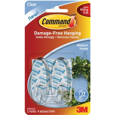 3 Pack Command Medium Hooks-Clear 2 Hooks & 4 Strips 17091
