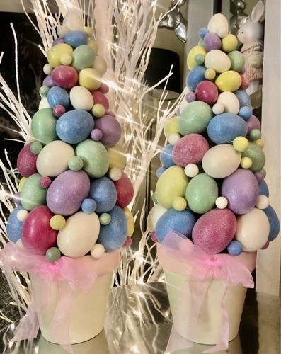 Martha Stewart Easter Egg Trees with Glittery Bright Eggs Set of 2 - Picture 1 of 5
