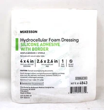 McKesson 4843 Hydrocellular Foam Dressing Silicone Adhesive Border Square 4" X 4