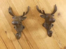 2 Rustic Elk Deer Moose Head Hooks Cast Iron Coat **DIFFERENT COLORS**