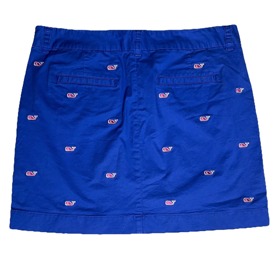 Vineyard Vines Size 8 Blue Twill Mini Pencil Skirt w/Embroidered Red Whales - Image 4 of 4