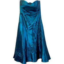 CAMILLE LA VIE Blue Beaded Strapless Midi Formal Gown Dress - Size 14