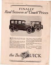 1925 Buick Finally Real Sedans at "Coach" Prices Single Page Print Ad