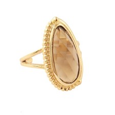 Smoky Quartz Pear Shape Yellow Gold Plated Collet Set Statement Adjustable Ring