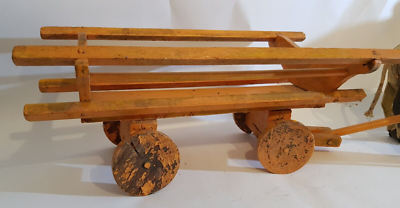 Jouet Ancien 1940 – Attelage Charrette à Foin Avec 2 Bœufs – Bois Dejou