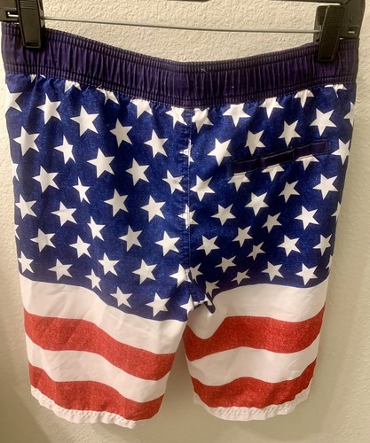 Cat Jack Red/White/Blue American Flag Elastic Waist Board Shorts Girls L 10/12 - Picture 2 of 4