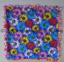 HANDMADE BABY / PET MINI FLEECE TIED SECURITY BLANKET - PURPLE FLOWERS 17 X 17