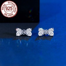Heart Cut Cubic Zirconia Bow Tie 925 Sterling Silver Stud Earrings Women Jewelry