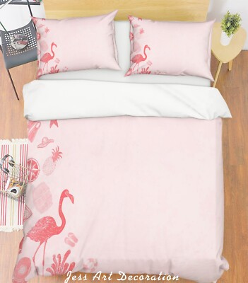 3D Flamingo Fruits Pink Background Quilt Cover Set Bedding Sets Pillowcases 64