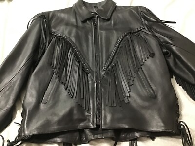 WILSON LEATHER BLACK FRINGE JACKET RARE RETRO