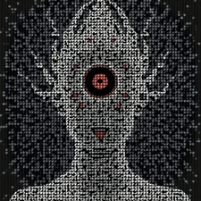 Pixel Art Alien Cyclops: Abstract Mosaic Face - Retro Tech Digital Print