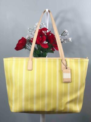 COACH Legacy Weekend Ticking Yellow Stripes PVC Large Shoulder