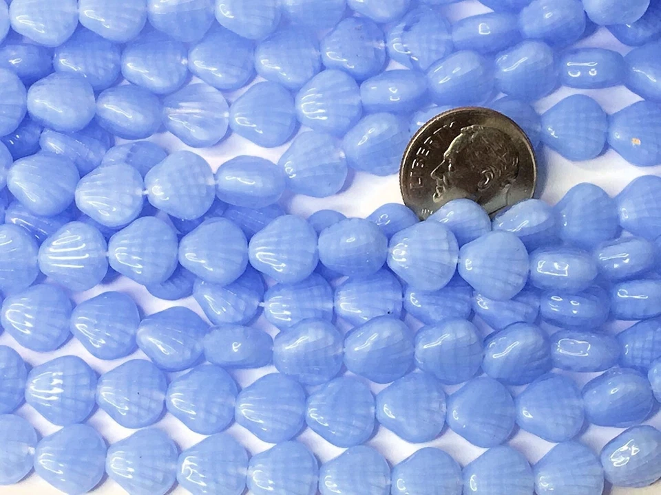Bead, 25 Opaque Light Blue Coral Czech Pressed Glass 9x9mm Sea Shell Beads * - Image 2 of 3
