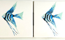 Vintage Wall Tile Decorative Angel Fish 4.25" x 4.25", Made In USA Lot of 2