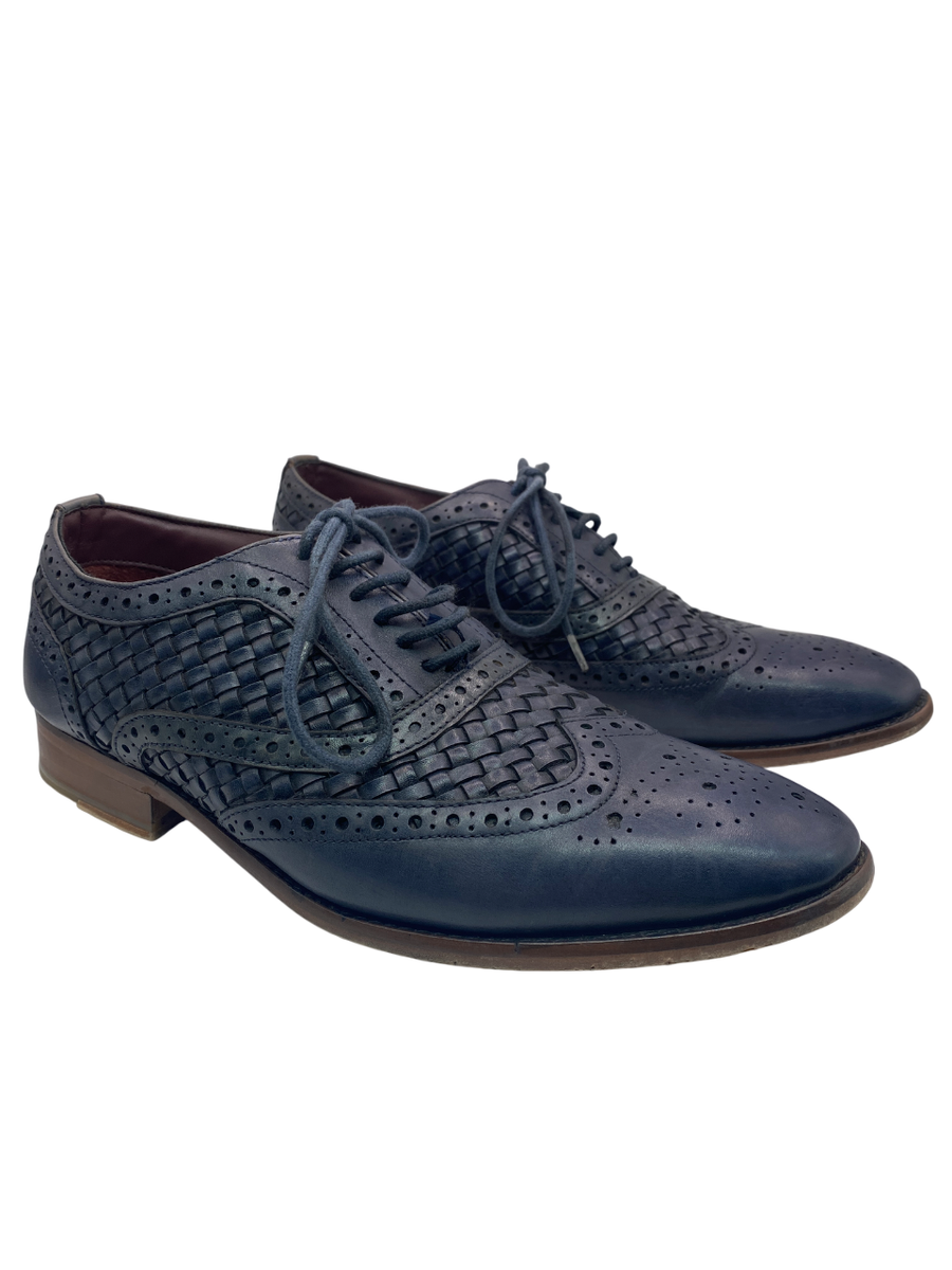 House of Cavani Signature Orion Woven Brogue Shoes Leather Blue UK