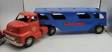 1950's Dunwell Toy Auto Transport Car Hauler Carrier Truck Pressed Steel, USA