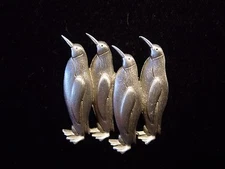 "JJ" Jonette Jewelry Silver Pewter 'Four Empire PENGUINS' Pin 