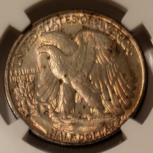 Mezzo dollaro 1942 Walking Liberty MS63 NGC rv toned - Foto 4 di 4