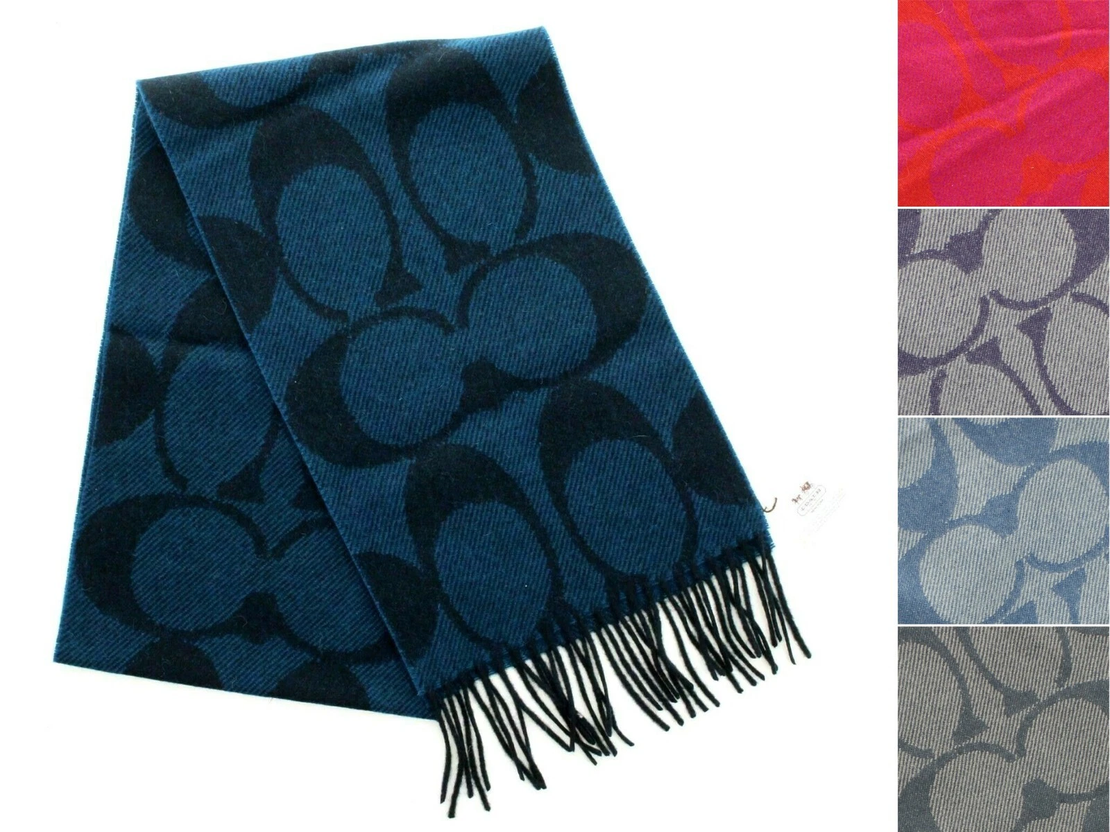 Coach Winter Scarf 82860 Signature Twill Fringe Two Tone Logo Cashmere Blend $98